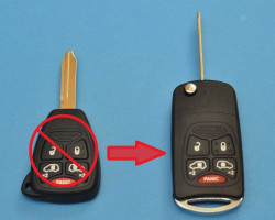 Корпус выкидного ключа зажигания Крайслер, 4 кнопки плюс паника. Без чипа и платы. 